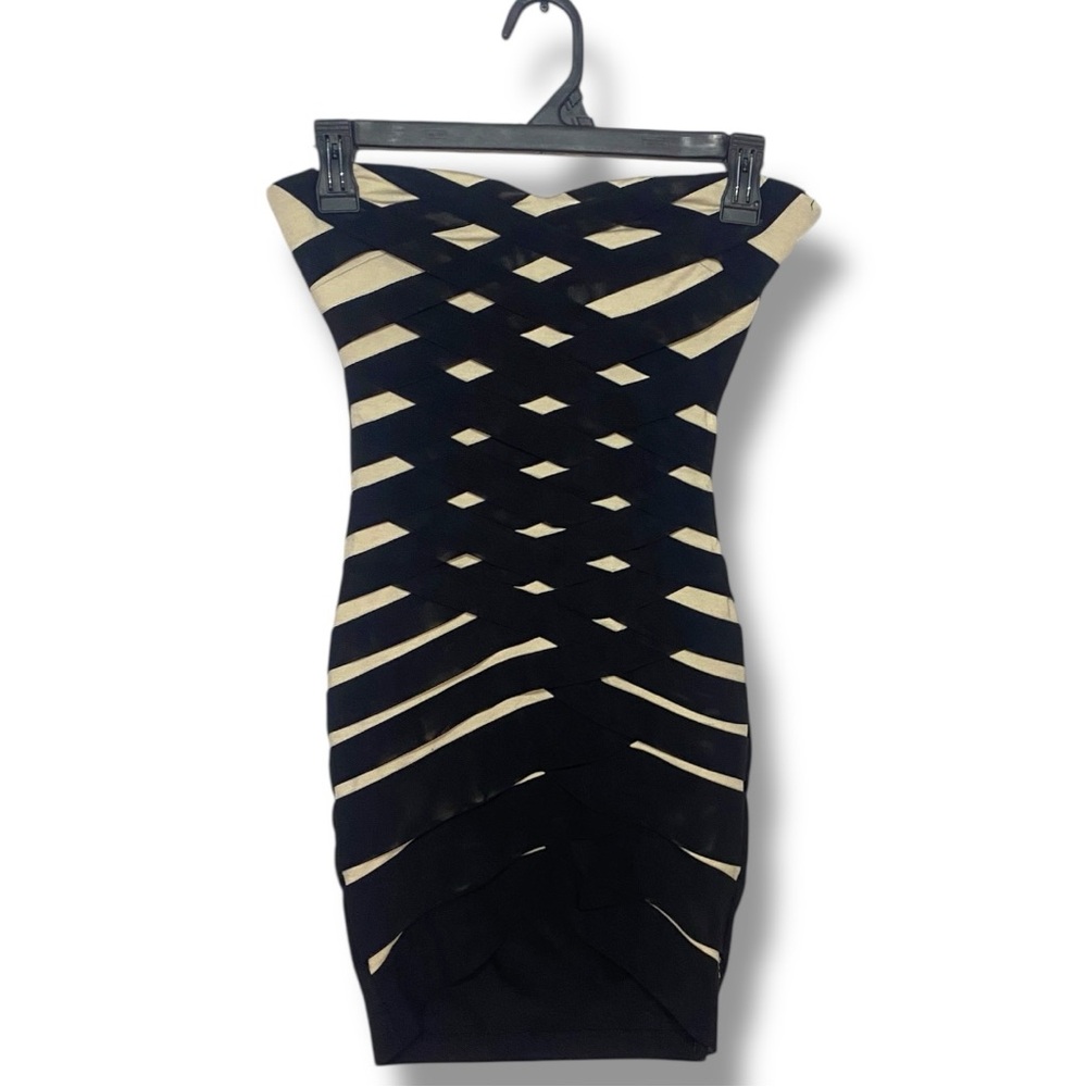 Lipsy Black and Cream Strapless Dress